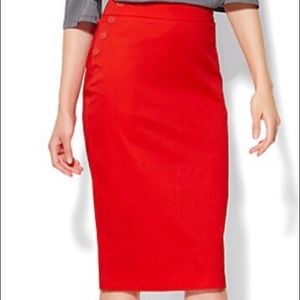 New York & Company Red Skirt with Button Detail